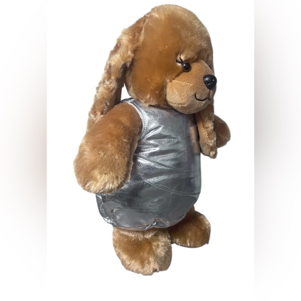 Build-A-Bear Barkleigh Dog Puppy Brown Plush Stuffed Animal in Silver Outfit - Picture 3 of 12